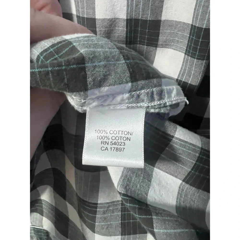Banana Republic Mens Large Black‎ White Plaid Short Sleeve